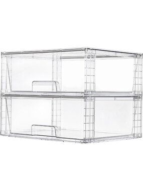 2 Pack Large Clear Stackable Plastic Storage Drawers - Closet Organization
